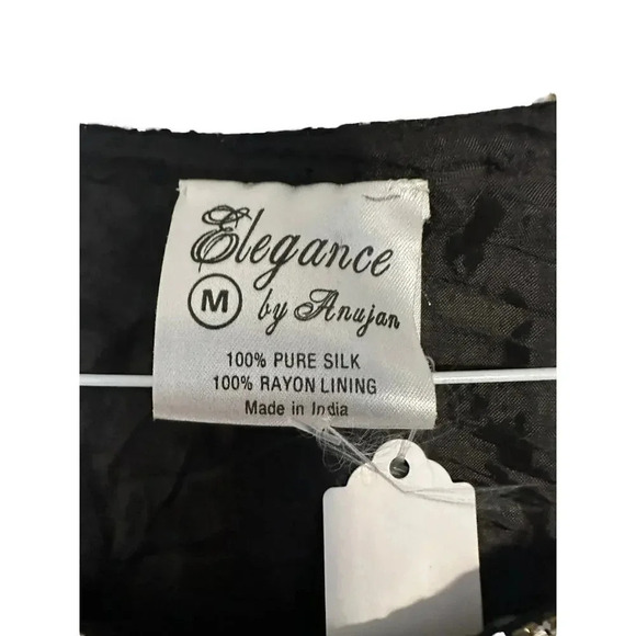 Elegance By Anujan Women's Black 100% Silk Short Sleeve Sequin Blouse Size M - Picture 2 of 3
